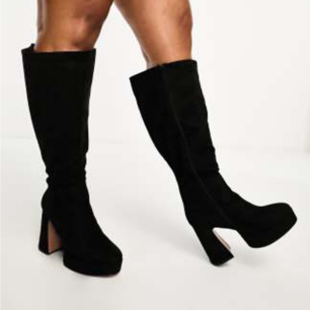 NWT ASOS Curve Black Platform Knee-Height Boots Size 9
